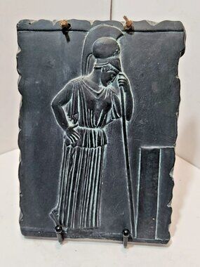 Vtg 9" Minerva Mourning Slate Wall Tile Relief Greek Goddess Wall Hanging